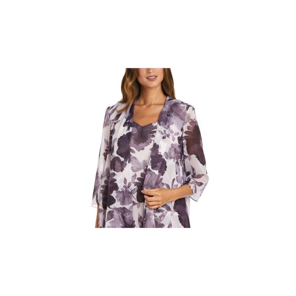 R&M RICHARDS WOMAN Womens Purple 3/4 Sleeve Open Front Evening Cardigan Plus 14W - Picture 3 of 4